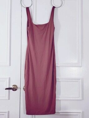 New Mauve Stretchy Square Neckline Sexy Midi Dress- Size M